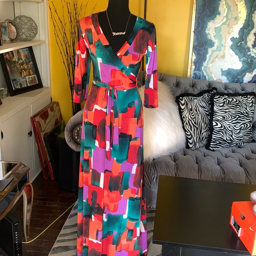 Multicolor faux wrap dress